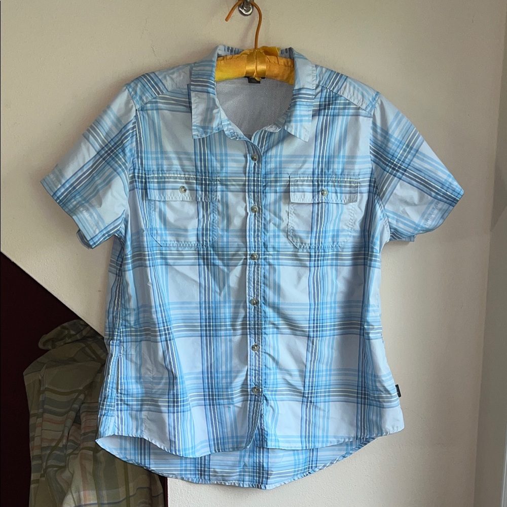 Eddie Bauer Gorpcore Blue Plaid Quick Dry Short Sleeve Shirt XL